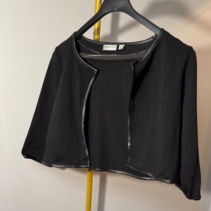 Amanda Charles Black Cardigan faux Leather Trim EUC XL